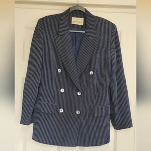 Lord & Taylor Navy Pinstripe Double-breasted Silk Blazer - Size 8